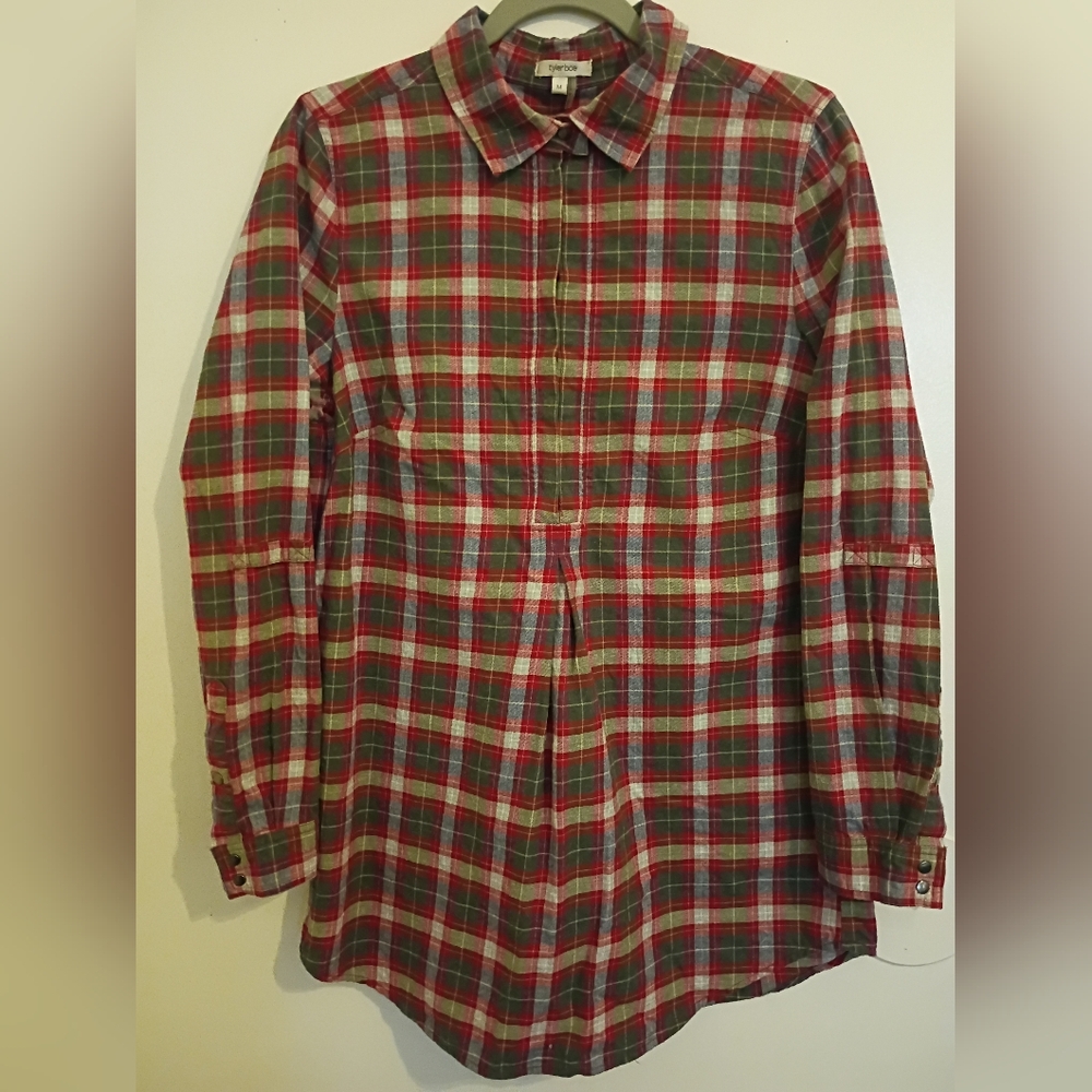 Tyler Boe Women's Plaid Red And Gray Pullover Shirt Sz M‎